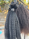 Clearance: 14" RELAXED, BLUNT CUT Knatural Coarse (BLACK) Clip-Ins, 7 Piece Set